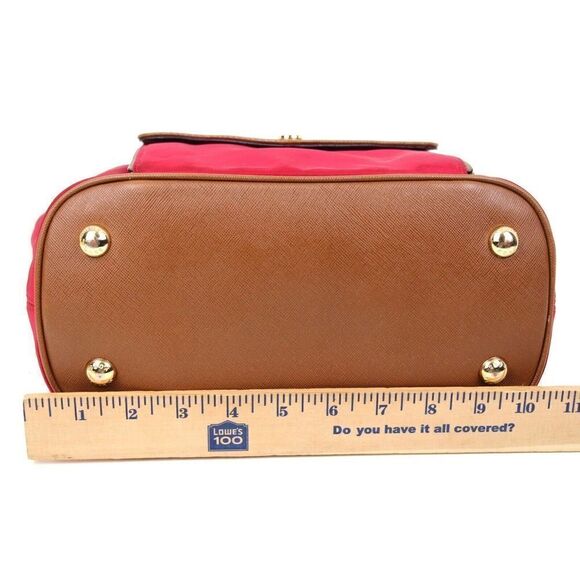 MICHAEL KORS RED NYLON CANVAS TAN BROWN GENUINE LEATHER TRIM TOTE SHOULDER BAG - Picture 12 of 14